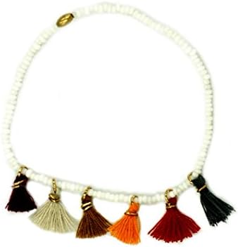 BLUEYES COLLECTION White Seed Bead Colorful Tassels Bracelet