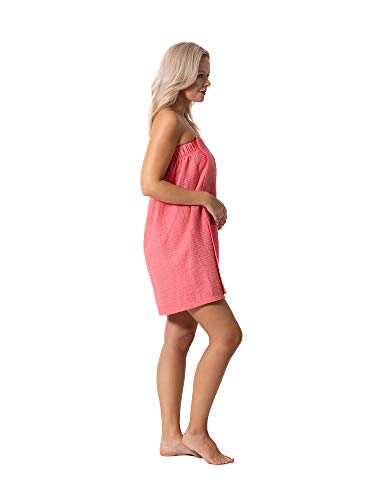 Turkish Linen Women's Waffle Spa Body Wrap with Adjustable Closure (One Size, Coral)