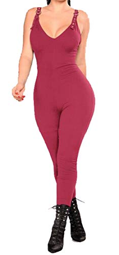 Clearance Sexy Solid V-Neck Backless Bodycon Club Bodysuit Jumpsuit Romper Womens