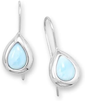 Rhodium Plated Pear Shape Larimar Earrings