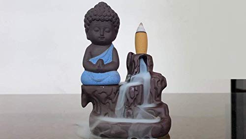 KARTIK Buddha Smoke Fountain Buddha Incense Burner | Meditating Monk Buddha Smoke Backflow Flavoured 50 Cone Incense Buddha Statue (Assorted) with Free 50 Backflow Flavoured Cones