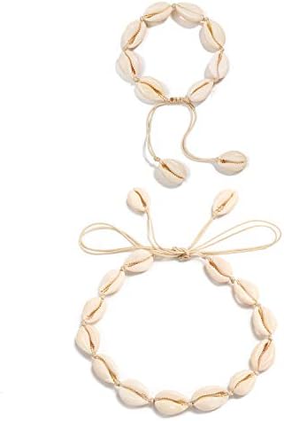 SCIONE Shell Necklace Choker Natural Seasehll Necklace and Anklet Bracelet Cowrie Shell Necklace Wakiki Hawaii Beach Gypsy Jewelry for Women Girls