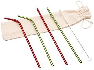 2USS Ideal Christmas Gift Metal Aluminium Drinking Straws for Tumblers Cups Mugs, 8.5 inches Colorful Set 4, Drinking Straw with Free Cleaning Brush Included for Yeti / Rtic / Ozark