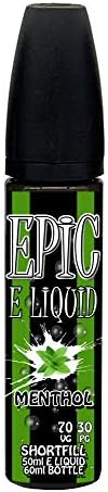 Menthol E Liquid 70/30 Shortfill Vape Juice High VG Premium E-Liquid No Nicotine 0mg Short Fill Shortfilled Shisha eJuice Ecig Ecigarette Sub Ohm E Cigarette Juice (EPIC E LIQUID)