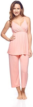 Maternity Pajama Set, Nursing Pajamas with Fold Over Front (M, Dusty Pink)