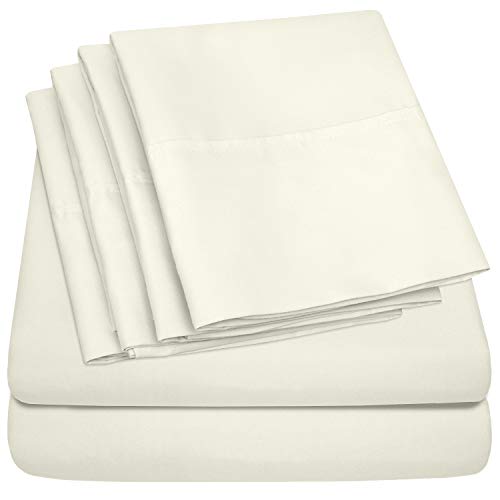 Sweet Home Collection 7 Piece 1500 Thread Count Brushed Microfiber Deep Pocket Sheet Set - 2 EXTRA PILLOW CASES, VALUE Split King Ivory
