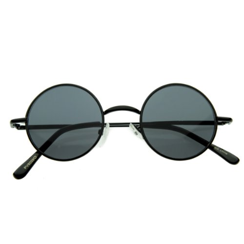 Small Retro-Vintage Style Lennon Inspired Round Metal Circle Sunglasses, Black