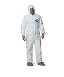 DuPont TY122S Disposable Elastic Wrist, Bootie & Hood White Tyvek Coverall Suit 1414, Size XL Sold by the Each