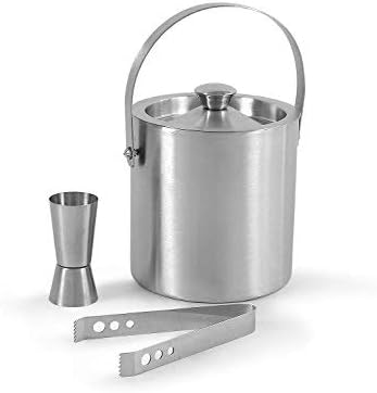 Kitchen Delli Stainless Steel Bar Tools with Ice Bucket,Tong and Peg Measure (Silver) - Set of 3