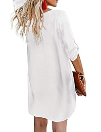 AlvaQ - Vestido casual para mujer (cuello en V, manga 3 4, con botón)