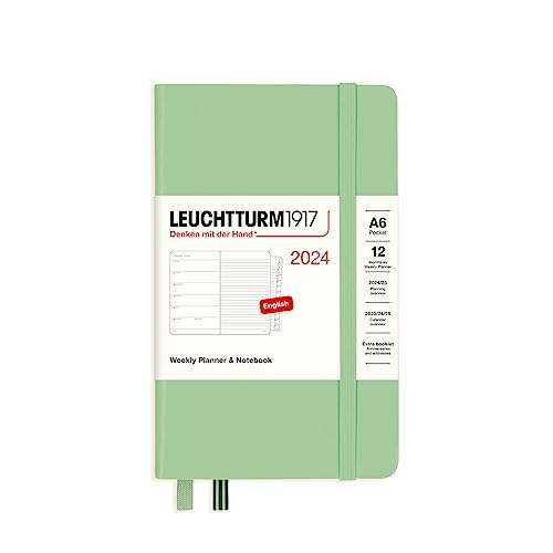 LEUCHTTURM1917 367743 Wochenkalender & Notizbuch Pocket (A6) 2024, 12 Monate, Salbei, Englisch