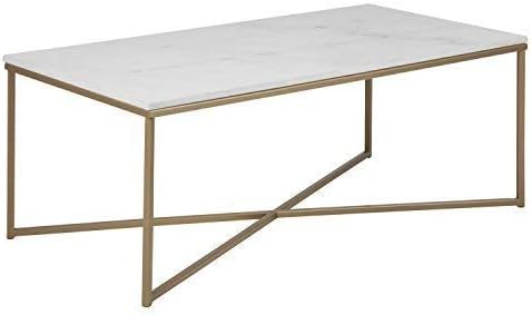 XL Coffee Table Selma Living Room Table Marble Table Top White Table Frame Metal Brass Color Light Sofa Table 120x60cm NEW #15215