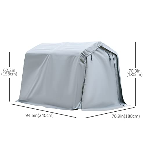 Outsunny 8'x6' Outdoor Storage Shelter with Rollup & Zipper Door, Heavy Duty Carport Shed for Motorcycle Garden Storage, Grey