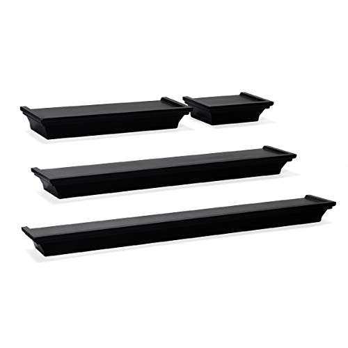 MELANNCO Floating Wall Mount Molding Ledge Shelves, Set of 4, Black (Certified Refurbished)