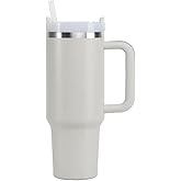 PRIMEWAVE 40oz Stainless Steel Tumbler with Straw – Leakproof Travel Mug with Handle | Double Wall Insulated, BPA-Free | Reusable Drinking Cup for Hot & Cold Drinks (GREY)