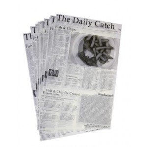 25 x THE DAILY CATCH GREASEPROOF NEWSPAPER SHEETS 10X16" / 40X25CM