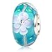 SOUKISS SoulBeads Handmade Sterling Silver Core Murano Glass Bead with Clear Cubic Zirconia for Charms Bracelet (Blue Flower)