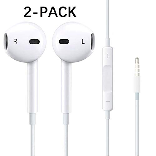 PUJIN Compatible with iPhone/Apple/Samsung Stereo Bass Headphones with Microphone Noise Isolating, in-Ear Earbuds with Mic, Wired in Ear Earphones Noise Isolation, [2 Pack White]