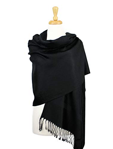Paskmlna Paisley Jacquard Pashmina Shawl Wrap Scarf Stole (Black01813) - Thumbnail 4