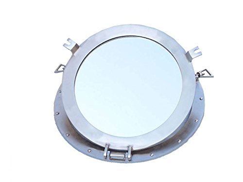 Brushed Nickel Decorative Ship Porthole Window 15" - Port Hole - Decor Nautical