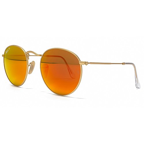 Ray-Ban Unisex Adult Round Metal Sunglasses in Matte Gold Red Polarised Mirror RB3447 112/4D 50