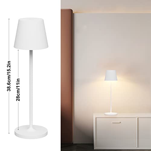 Klighten 2 x Dimmable LED Table Lamp, Rechargeable Warm Light 3000 K Aluminium Desk Lamp, H38 cm, White, IP54, with Charging Base Contact, for Indoor/Outdoor