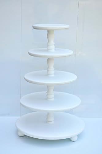 Desmontable 5 niveles Torre de cupcakes de madera blanca para boda