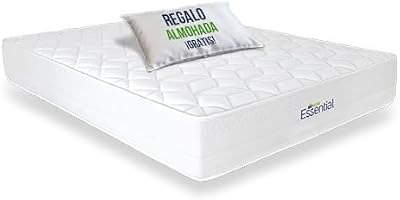 | Essenciais | Colchão viscoelástico | Núcleo HR (Alta Resiliência) | Eco-Sustentável e Compactado | Verão-Inverno Reversível | Altura 24 cm | Presente de Almofada (90 x 200 cm)
