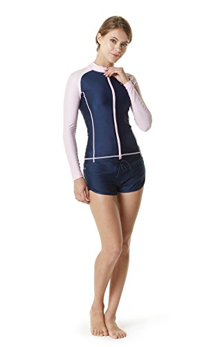Tesla TM-FSZ01-NVP_Small Women's UPF 50+ Zip Front Long Sleeve Top Rashguard Swimsuit FSZ01