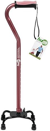 Hugo Adjustable Quad Cane for Right or Left Hand Use, Rose, Small Base