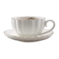 Heasa Porcelain British Royal Series Tea Coffee Cup with Saucer, 8 Ounce Cappuccino cup, Latte cup, Expresso Mug(White for one)