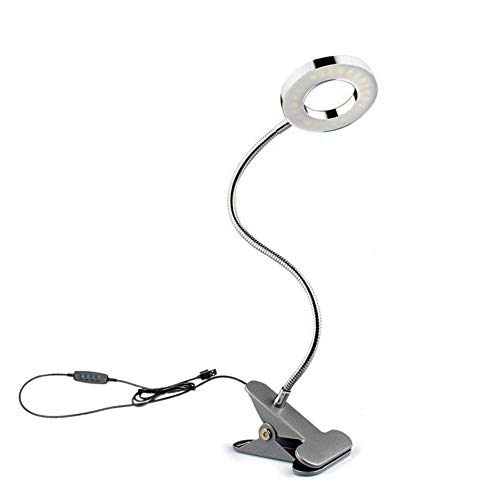 Wefond Dimmable 5W LED USB Plug Clip On Light Flexible Gooseneck Reading Lamp for Laptop, Book,Piano,Bed Headboard,Desk, 3 Lighting Colors, 10 Brightness Levels (Silver)
