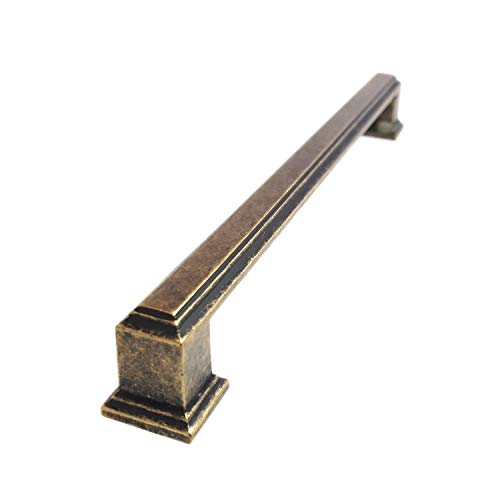 French Furniture Fittings Set of 6 Art Deco Cabinet Cupboard Handles, Deep Antique Brass Finish for Kitchen Cabinet Doors and Drawers, wardrobes and General pulls