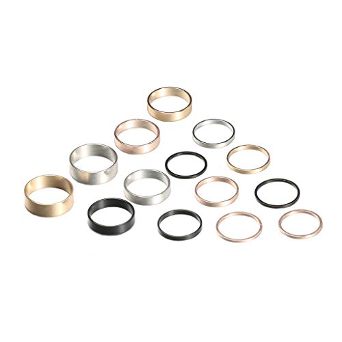 Minimalist Ring Set 14 Pcs,Haluoo Gold Black Silver Rose Gold 1Mm 3Mm 5Mm 6Mm Stainless Steel Women’S Plain Band Knuckle Stacking Midi Rings Finger Rings For Men Simple Jewelry (Silver,Gold,Rose Gold)