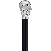 Unisex Skull Cane Black, Metal Chrome Finish Handle -Affordable Gift! Item #HAR-9111808