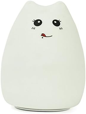 iBunny Cute Kitty Portable Silicone LED Night Lamp, USB Rechargeable Children Night Light with Warm White, Single Color and 7-Color Breathing, Easy Tap Control for Baby Adults Bedroom Gift (A)