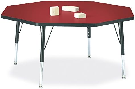 Berries 6428JCT188 Octagon Activity Table, T-Height, 48" x 48", Red/Black/Black