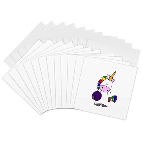3dRose Greeting Cards - Cool Funny Cute White Unicorn Bowling Cartoon - 12 Pack…
