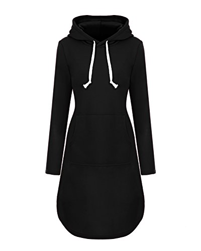 Mixfeer Women's Long Sleeve Pullover Sweatshirt Knee Length Pocket Causal Hoodie Dress