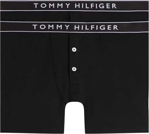 Herren 2er Pack Boxershorts Briefs Button Fly Baumwolle mit Stretch, Schwarz (Black/Black), M