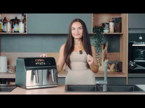 Proficook, Freidora de Aire Caliente Doble Compartimento 8L PC-FR1287H, 2 Recipientes de 4L, Acero Inoxidable, 9 Programas Automáticos, Ahorro de Energía, Apagado Automático, Freidora de Aire