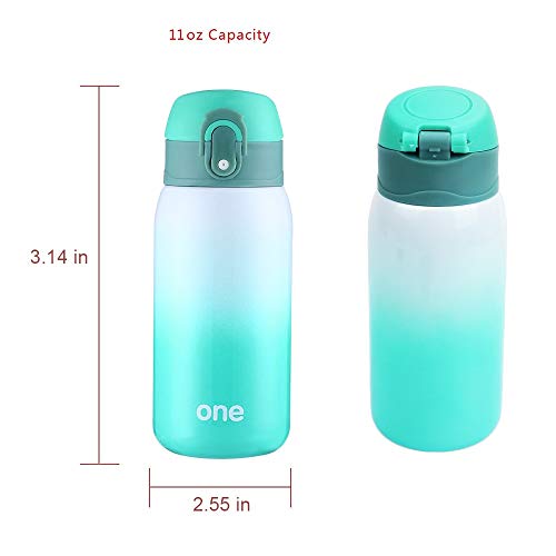 Kids Water Bottle Thermoses Rainbow Water Bottle Cup Metal Stainless Steel Vacuum Insulated Water Flask for School Kids Girls Lunch Box Leak Proof BPA Free No Straw (Green-White 11oz)