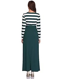 CROSS1946 - Vestido de manga larga para mujer, diseño de rayas, cuello en V, con bolsillos, XL, Verde