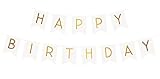 White Happy Birthday Bunting Banner with Shimmering Gold Letters