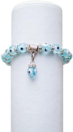 Evil Eye Bracelet Murano Glass Beads with Crystal Rondelle Spacer Gift for Christmas, Birthdays (Aqua)