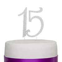 Ella Celebration 15 Cake Topper 15th Birthday Anniversary Quinceañera Party Supplies Rhinestone Number Decoration (Silver)