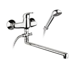 Grifo de pared con caño 30 cm Válvula para conector manguera de ducha y