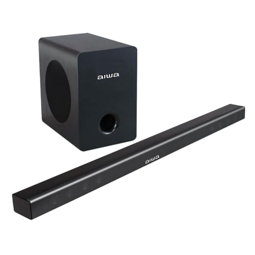 Aiwa Barra de Sonido 2.1 Canales 100W RMS con Subwoofer Integrado Bluetooth USB AUX RCA AWSBH1WW – Soundbar para TV de 1 m, Modo Manos Libres, Montaje Interior