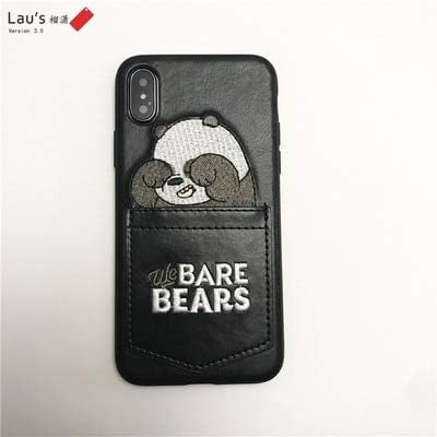 Selling - Cartoon Embroidery Leather Case for iPhone X 7 7Plus 8 8Plus 6 6s Plus Cute Pocket Bare Bears Back Cover Brown Black White - by ANNELE - 1 PCs