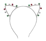 Felizhouse Christmas Jingle Bells Cat Ears Headband For Girls, Giltter Head Band Hoops, Children's Hair Costume Dress Up Hats Party Favor Supplies Decoration Accessories